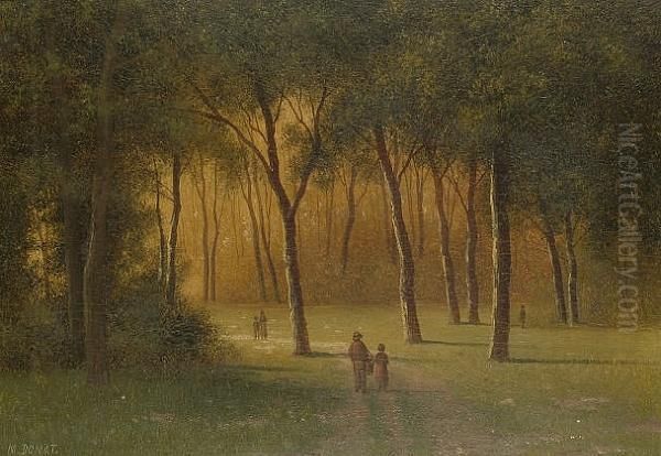 Figures In A Wooded Park. Oil Painting by Donat