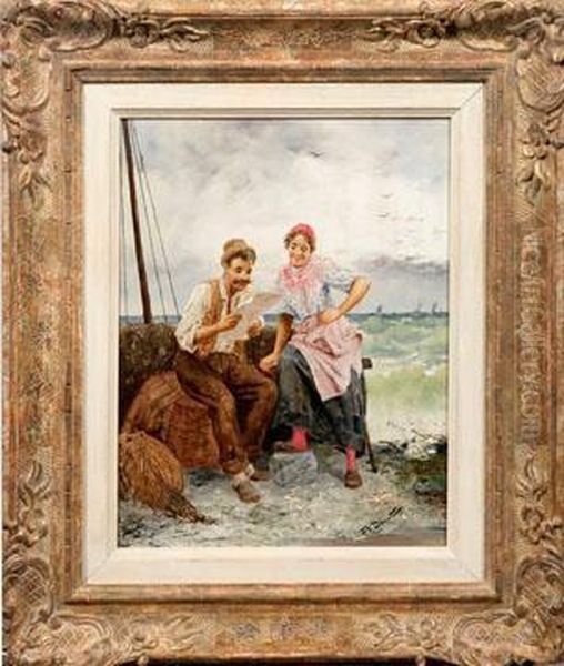 Fischerpaar Bei Der Zeitungslekture Oil Painting by Frederick Reginald Donat