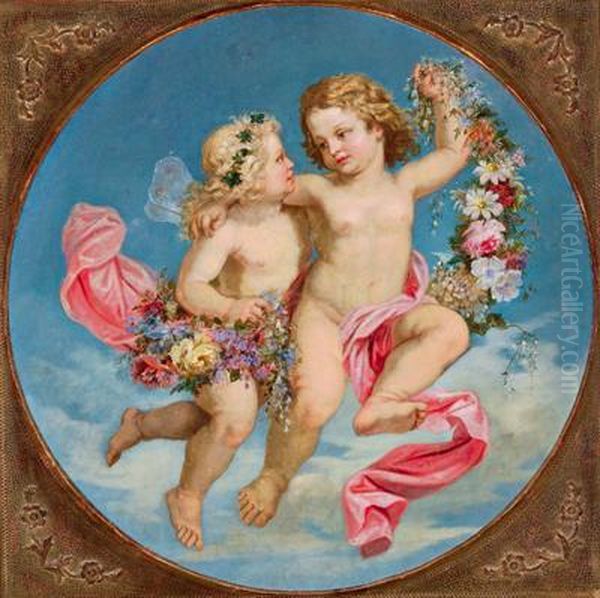 Putti Mit Blumengirlanden Oil Painting by Franz Donau