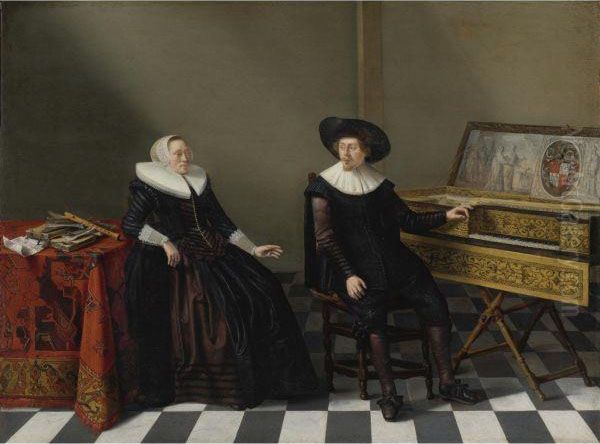 Marriage Portrait Of A Husband And Wife Of The Lossy De Warinefamily Oil Painting by Gerrit van Donck