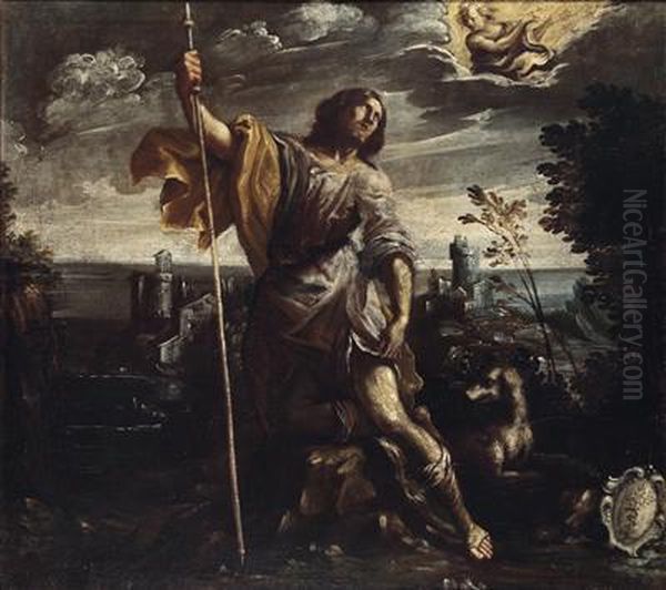 Saint Roch In A Landscape Oil Painting by Giovanni Andrea Donducci (see MASTELLETTA)