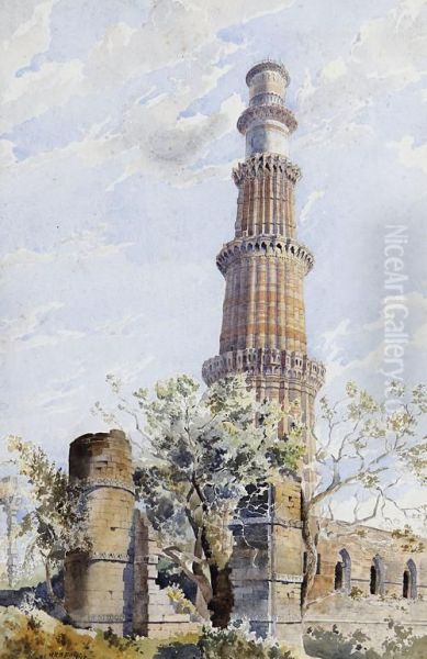 The Qutub Minar, Delhi Oil Painting by Henry Richard Beadon Donne