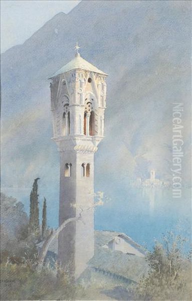 Thecrusada Tower, Denno, Lake Como Oil Painting by Henry Richard Beadon Donne