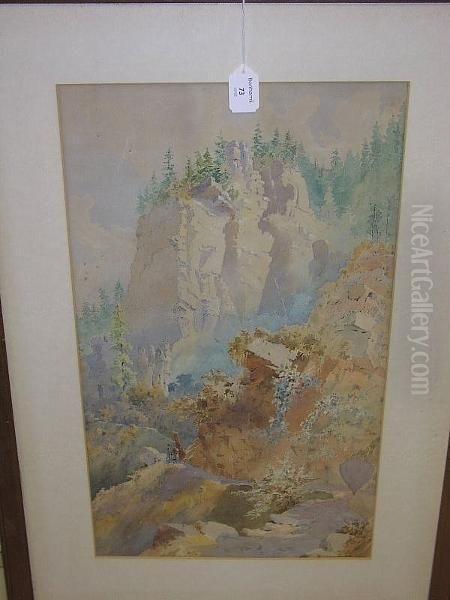 View Of Baghi Cliffs, Near Ranikhet, India, Painted By Captain Hrb Donne Whilst In India With The Norfolk Regiment, Reserving A Label For Frame-makers 