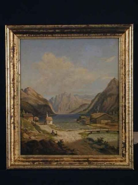 Gebirgssee Mit Kapelle Oil Painting by Ottto Donner Von Richter