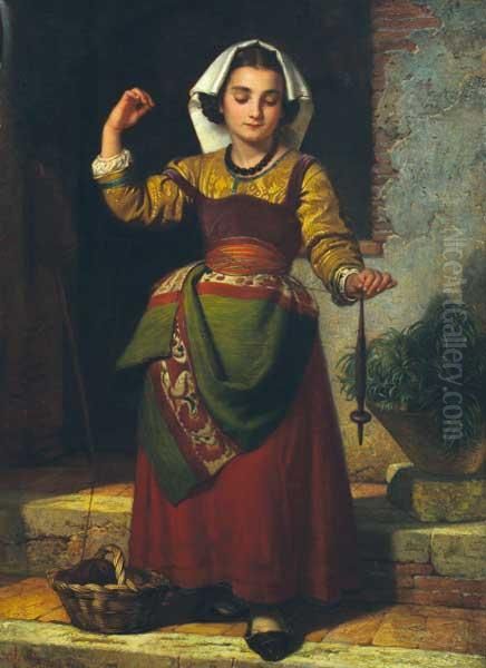 Girl With Ball Of Yard
 Oleo Sobre Tela Oil Painting by Ottto Donner Von Richter