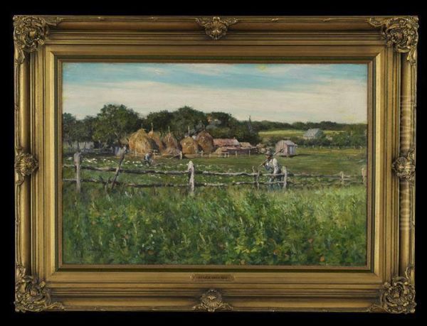 Ploughmen In A Fenced Field Oil Painting by Gaines Ruger Donoho