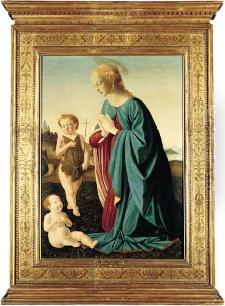 The Madonna Adoring The Christ Child, The Infant Saint John The Baptist Standing Nearby Oil Painting by Pietro Donzelli