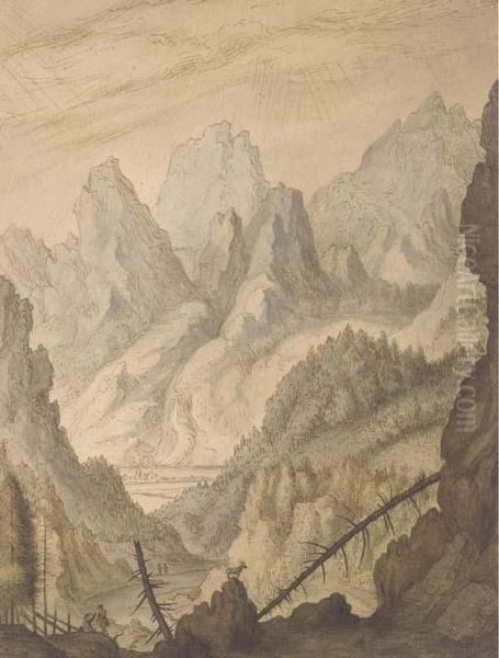 A Mountainous Landscape With A Goat On A Rocky Outcrop Oil Painting by Lambert Doomer