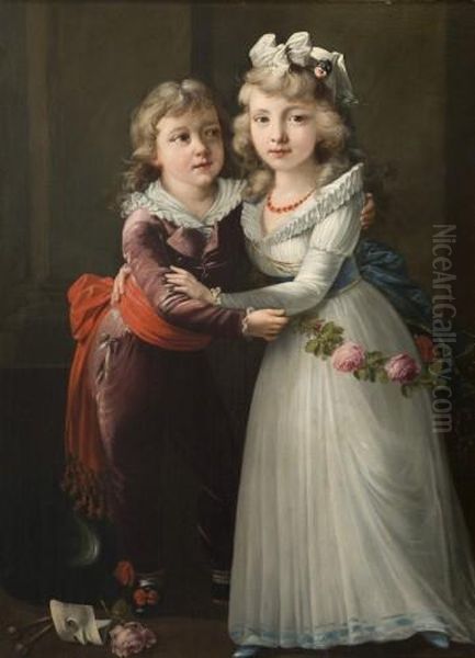 Deux Enfants Avant Le Bal Oil Painting by Joseph Dorffmeister