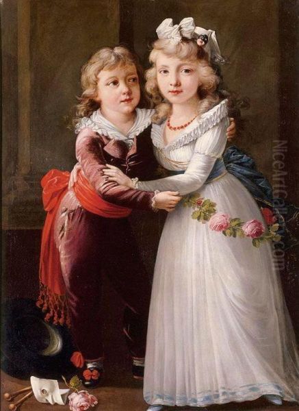 Portrait Of A Young Boy And Girl Oil Painting by Joseph Dorffmeister