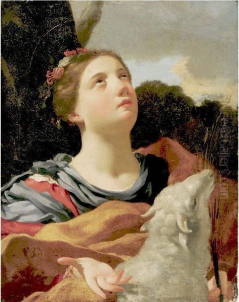 St. Agnes With The Lamb Oil Painting by Michel Dorigny