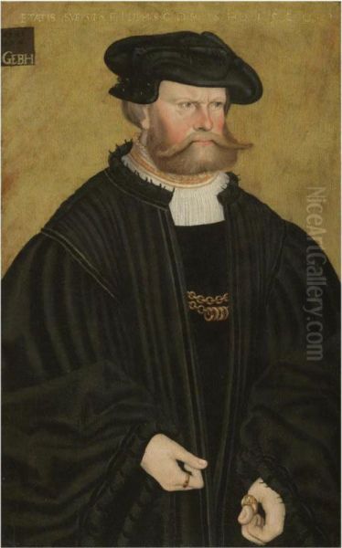 Portrait Of Graf Phillip Von Solms, Standing Half-length In Black, With A Black Hat, At The Age Of Fifty-one Oil Painting by Hans Doring