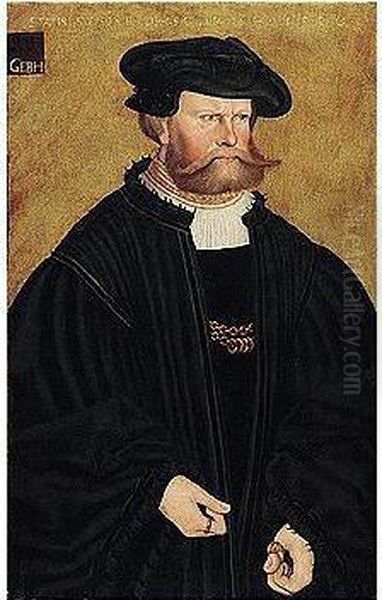 Portrait Of Graf Philipp Von Solms, Standing Half-length In Black, With A Black Hat, At The Age Of Fifty-one Oil Painting by Hans Doring