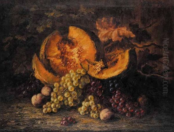 Untitled - Still Life Of Canteloupe And Grapes Oil Painting by Susanne Doring-Kessler