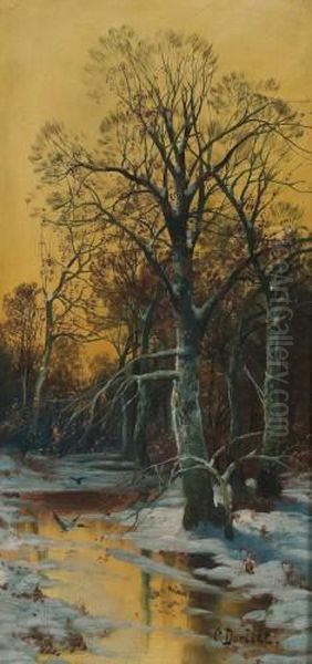 Zwei Romantische Landschaften: Herbst Und Winter Oil Painting by C. Dorlitt