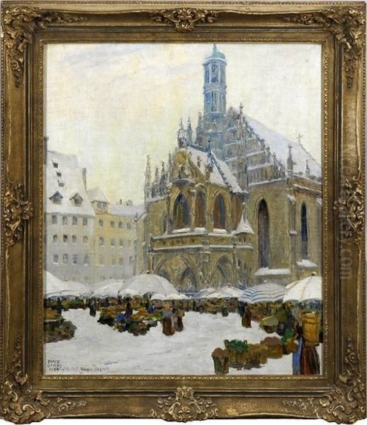 Markt Vor Der Verschneiten Frauenkirche In Nurnberg Oil Painting by Ernst Dorn