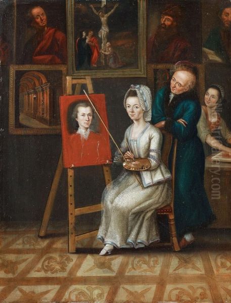 Selbstbildnis Des Kunstlers Mit Seiner Frau Im Atelier Oil Painting by Joseph Dorn