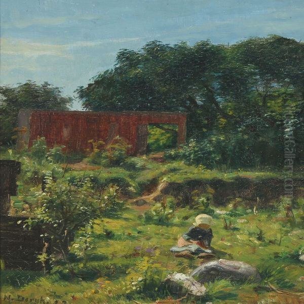 Summer Landscape With A Little Girl Oil Painting by Niels Vinding Dorph