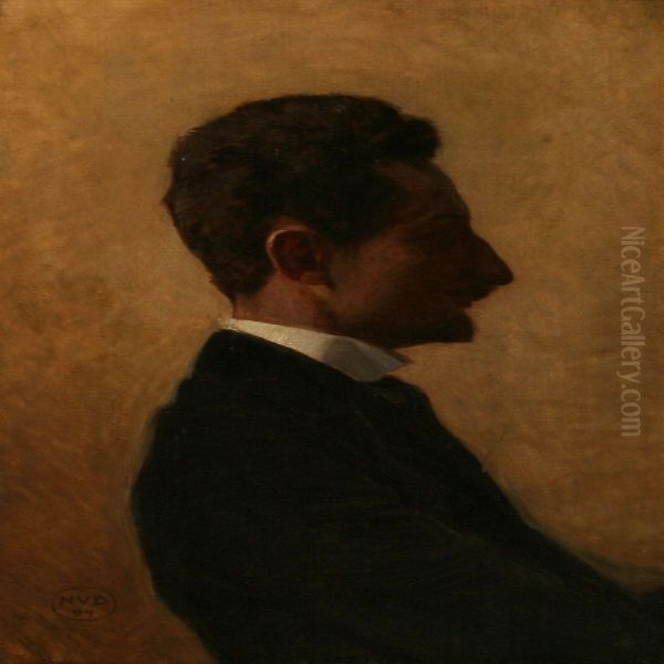 Profile Portrait Of The Danish Author, Helge Rode Oil Painting by Niels Vinding Dorph