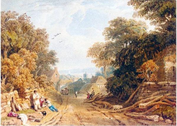 Village Scene, Devonshire Oil Painting by Edmund Dorrell