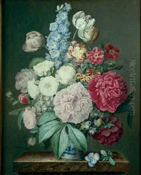 Bouquet De Fleurs Dans Un Vase Chinois Oil Painting by Celeste Dorville