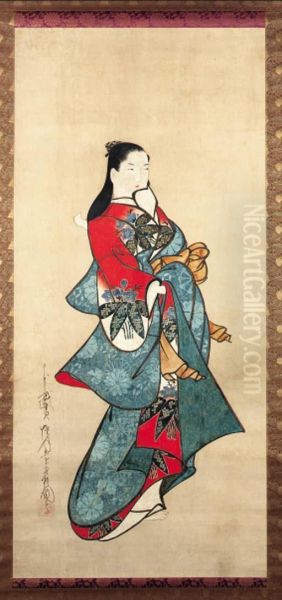 Courtesan
Hanging Scroll; Ink And Color On Paper Oil Painting by Kaigetsudo Doshin