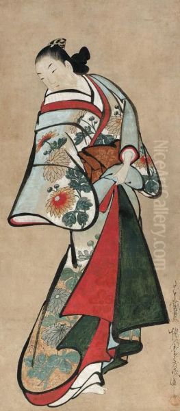 Courtesan
Bearing Signature Nihon Giga Kaigetsu Matsuyo Doshin Zu Kore [o] Zu[su], Sealed Ando Oil Painting by Kaigetsudo Doshin