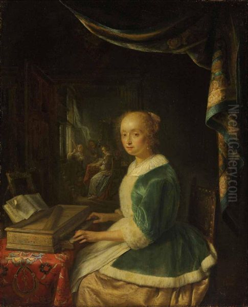 A Young Lady Playing A Clavichord Oil Painting by Gerrit Dou