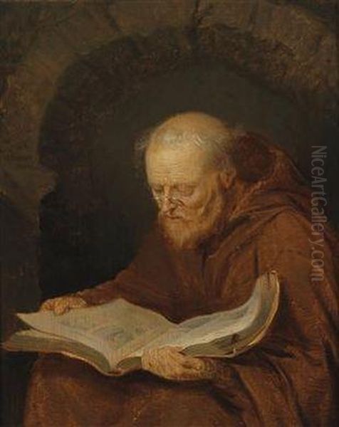 A Monk Reading Oil Painting by Gerrit Dou