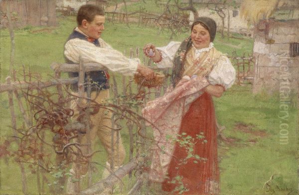 At The
Fence Oil Painting by Josef Douba