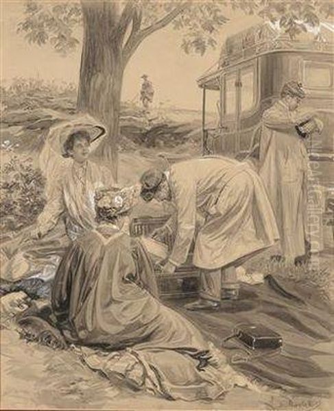 Picknick Oil Painting by Frantisek Bohumil Doubek