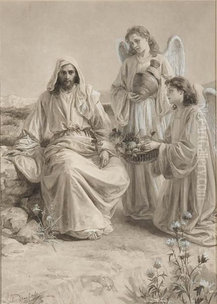 The Risen Christ Receiving Gifts From Angels Oil Painting by Frantisek Bohumil Doubek