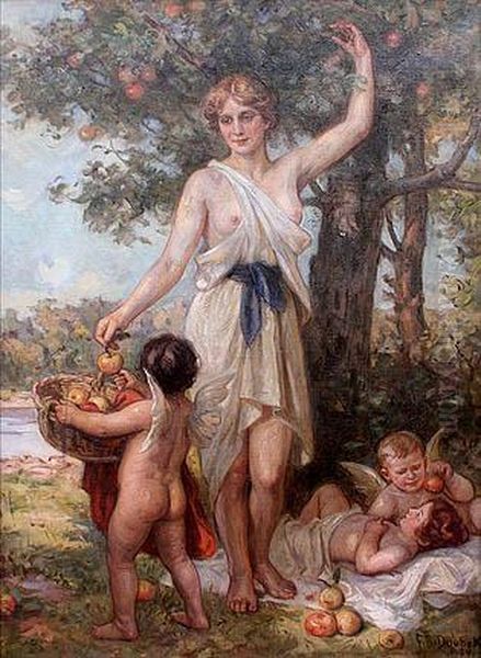 Allegory Of Autumn Oil Painting by Frantisek Bohumil Doubek