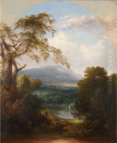 Lake Vista With Fisherman Oil Painting by Thomas Doughty