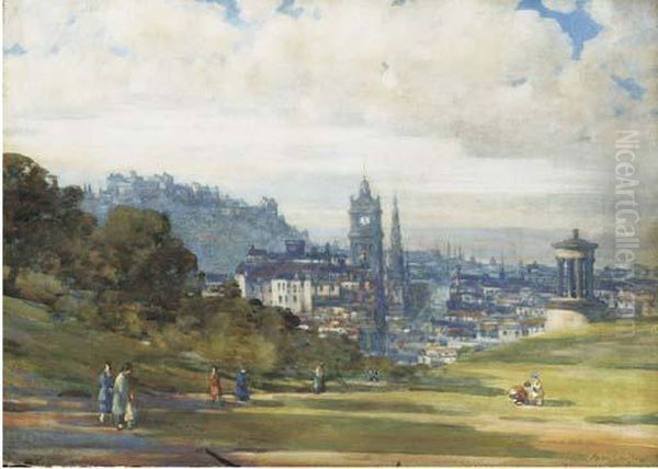 View Of Edinburgh From Calton Hill, Looking Down Princes Street Oil Painting by Andrew Douglas