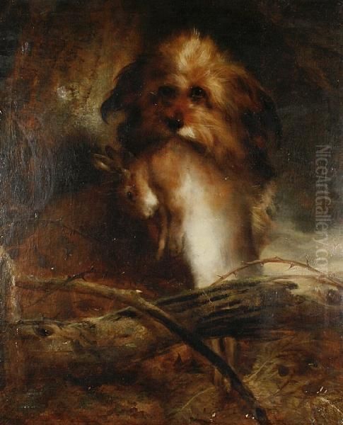 A Terrier With Dead Game Oil Painting by Edwin Douglas