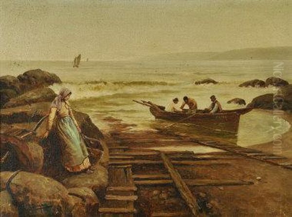 Unloading The Catch Oil Painting by Harry R. Douglas