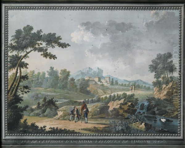 Vue Des Environs D'ascaldas A 15 Lieues De Lisbonne, Dans Unencadrement Peint Oil Painting by Zacharie Felix Doumet