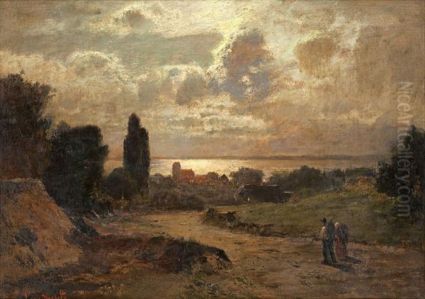 Landscape With A Sunset Oil Painting by Louis, Carl Ludwig Douzette