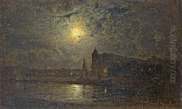 Mond Uber Amsterdam Oil Painting by Louis, Carl Ludwig Douzette