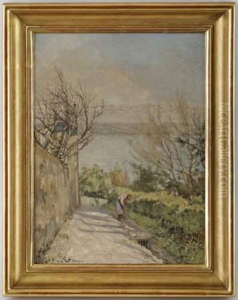 Jardinage Au Bord Du Lac Oil Painting by Theodore Douzon