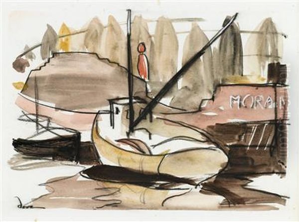 Fishing Boat And Barge Oil Painting by Arthur Garfield Dove