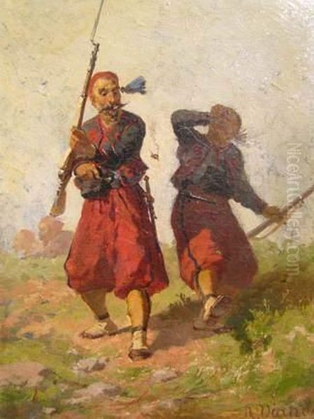 Deux Zouaves Oil Painting by Auguste Viande Doviane