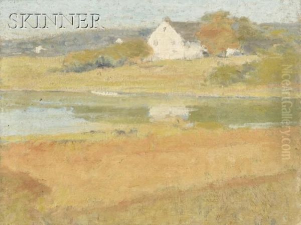 Sunny Landscape With A White Farmhouse Oil Painting by Arthur Wesley Dow