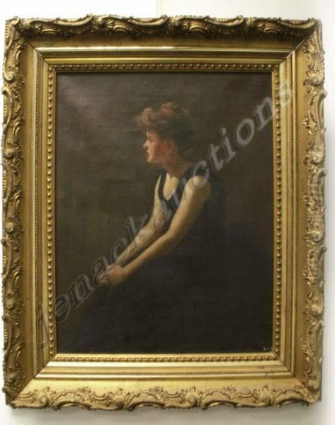 Woman In Black Oil Painting by E. Dowdal