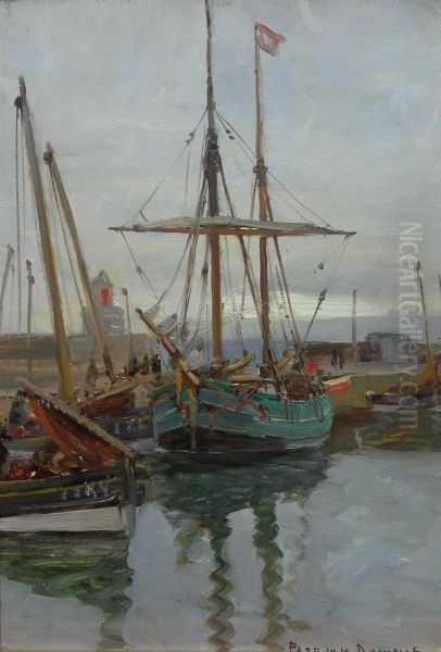 Fishing Boats In Kirkcaldy Oil Painting by John Patrick Downie