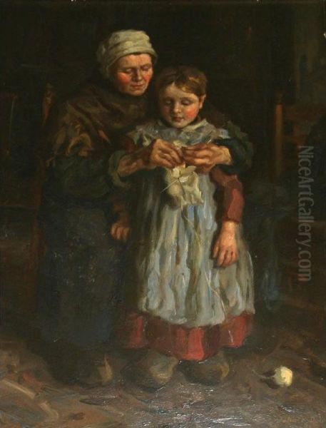 The Knitting Lesson Oil Painting by John Patrick Downie