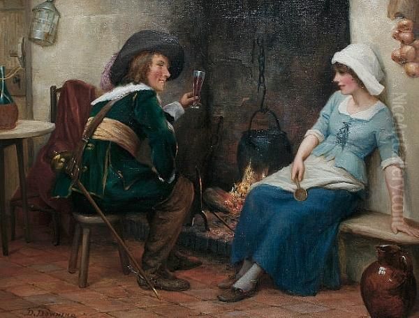 A Fireside Toast Oil Painting by Delapoer Downing