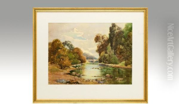 A Man Fishing In A River Oil Painting by George Henry Downing